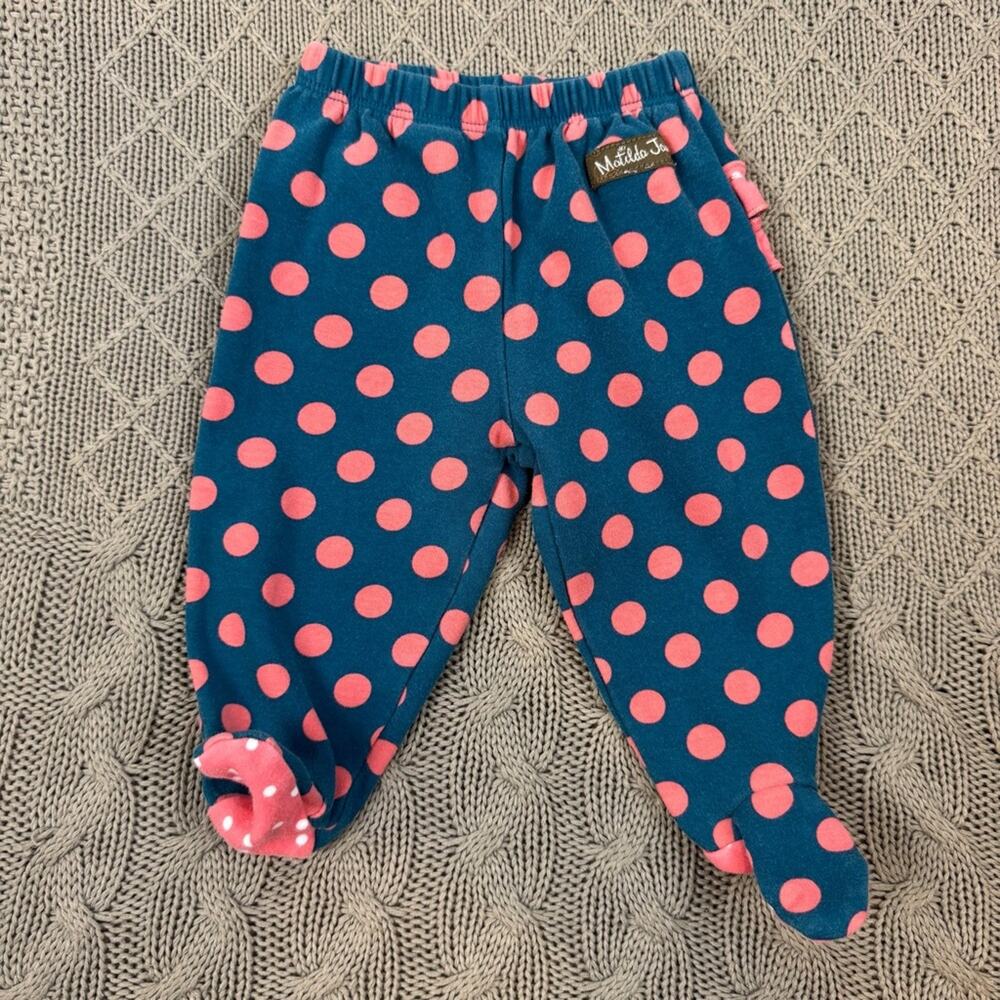 Matilda Jane Blue and Pink Polka Dot Baby Pants ~0/3M